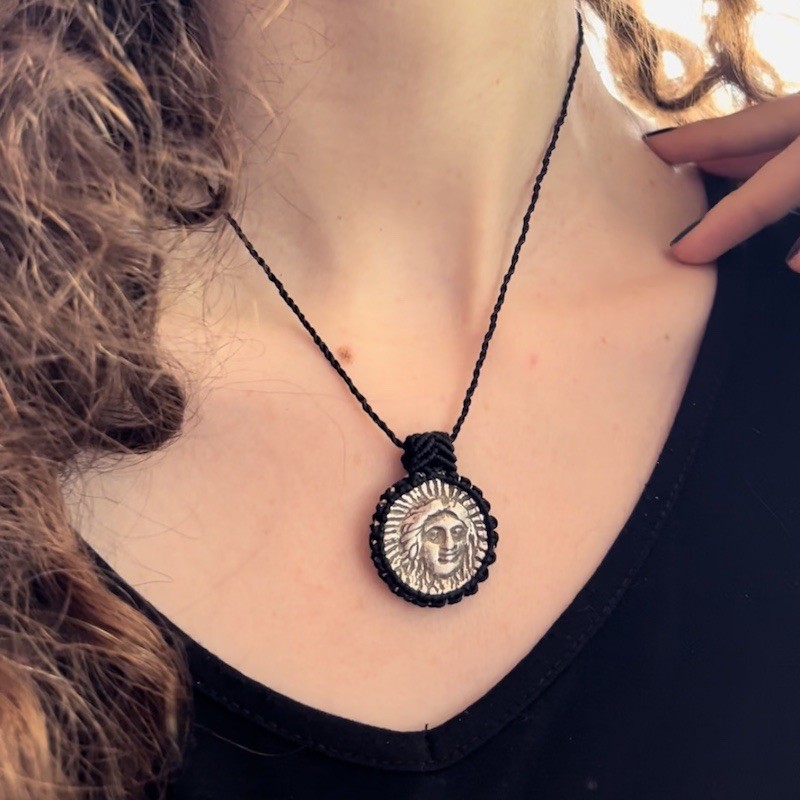 Ancient Greek Coin Copy Macrame Necklace