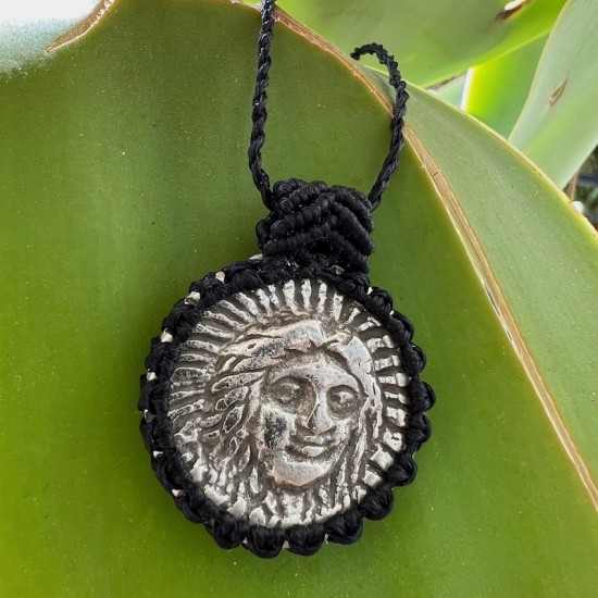 Ancient Greek Coin Copy Macrame Necklace
