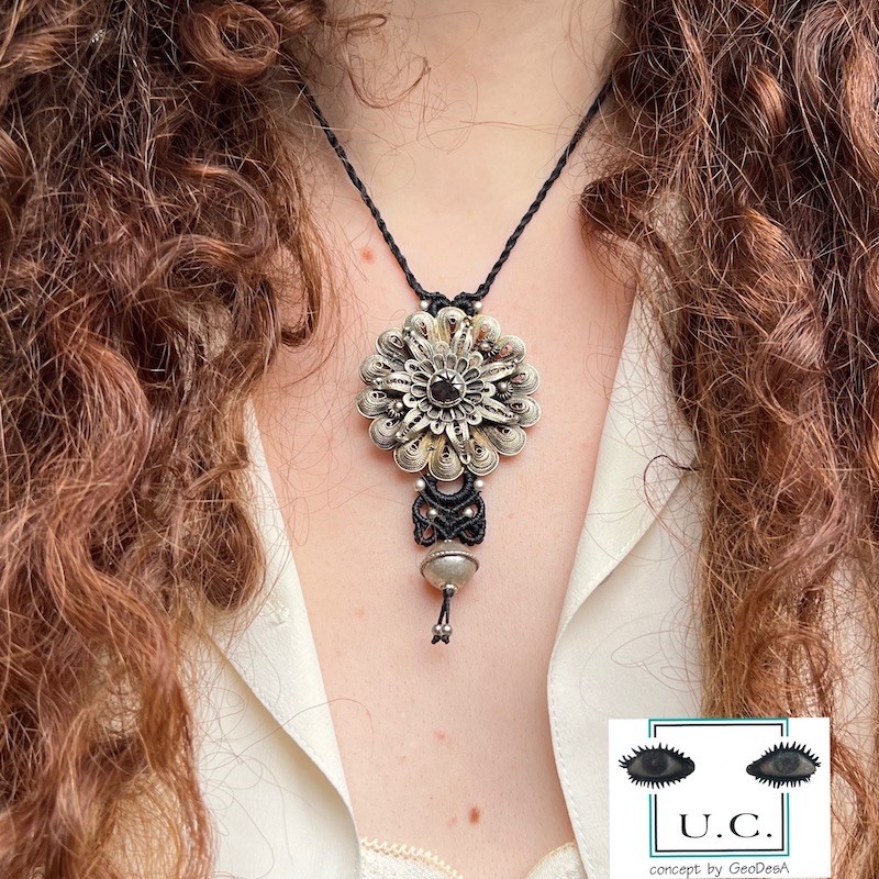 Macrame Necklace with Greek Filigree Jewelry