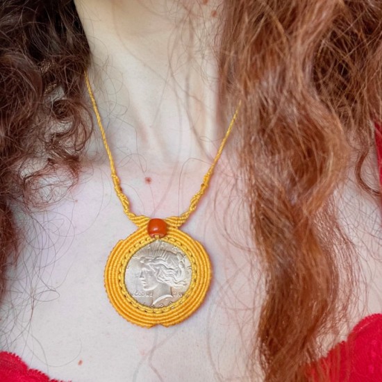 Peace Dollar 1934 Macrame Necklace