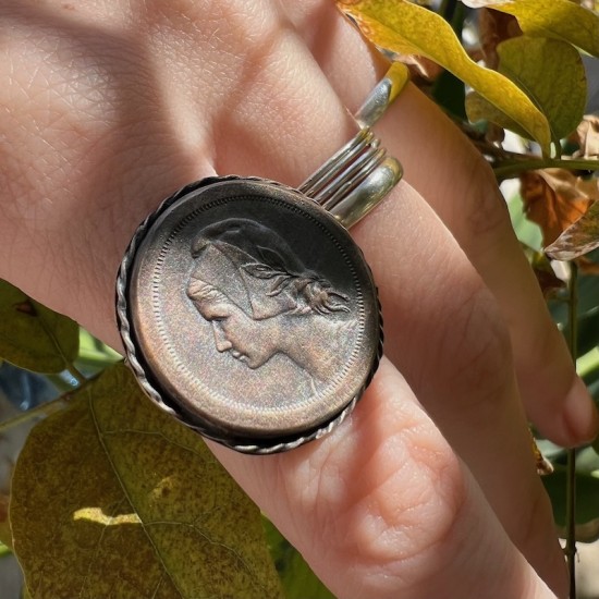 20 Centavos 1921 Three metals Coin Ring