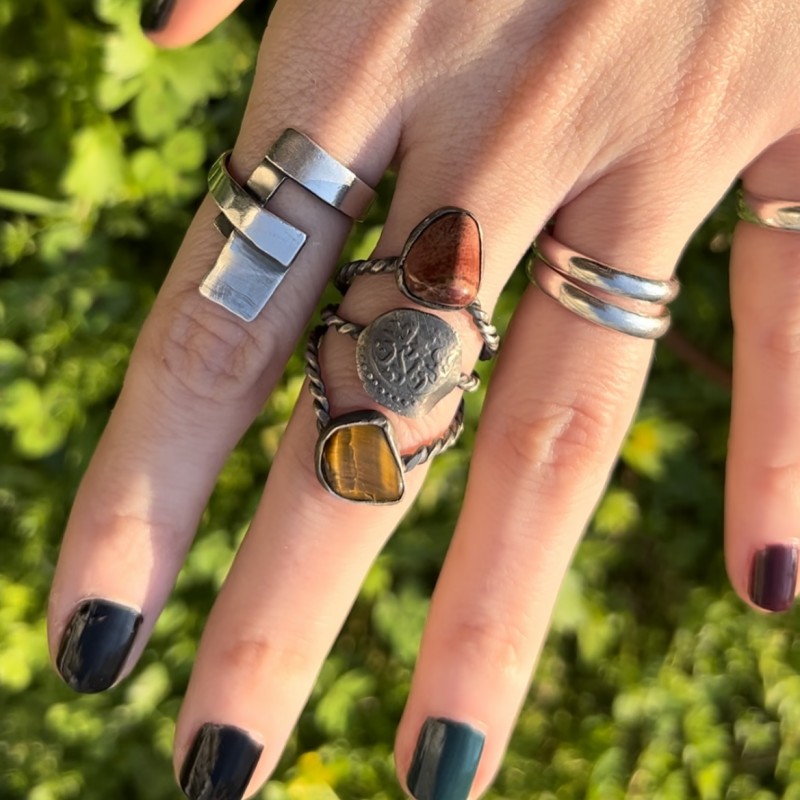 Triple Stacked Silver Ring Indian Coin