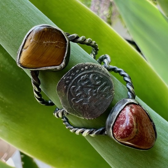 Triple Stacked Silver Ring Indian Coin