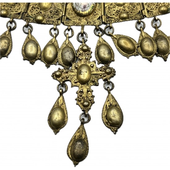 Greek Traditional Jewelry Goldplated ''Giordani'' in Silver with hanging ornaments 19th Century
