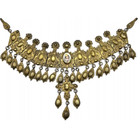 Greek Traditional Jewelry Goldplated ''Giordani'' in Silver with hanging ornaments 19th Century
