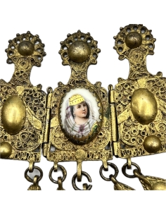 Greek Traditional Jewelry Goldplated ''Giordani'' in Silver with hanging ornaments 19th Century 2