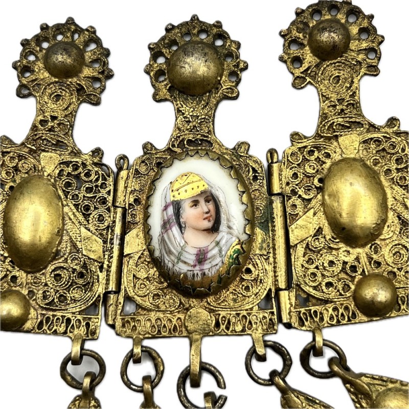 Greek Traditional Jewelry Goldplated ''Giordani'' in Silver with hanging ornaments 19th Century