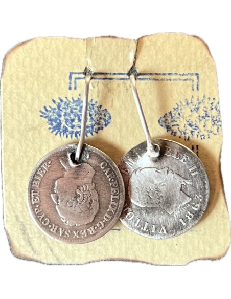 Vittorio Emanuele II and Carlo Felice 50 Centesimi Silver coin Earrings