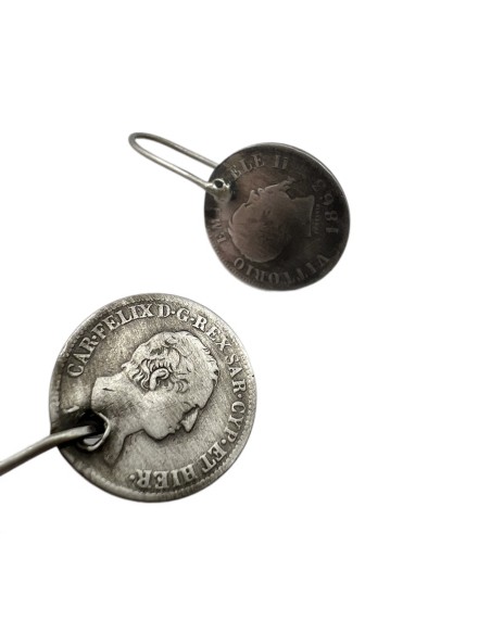 Vittorio Emanuele II and Carlo Felice 50 Centesimi Silver coin Earrings