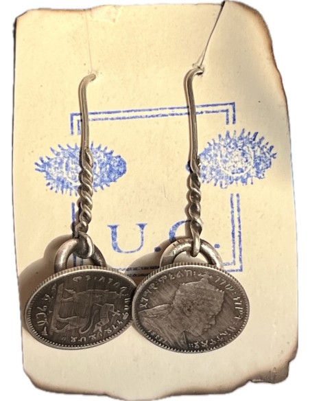 1 Gersh 1889 Menelik II Ethiopian Coins Silver Hook Earrings