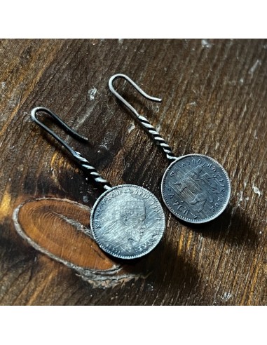 1 Gersh 1889 Menelik II Ethiopian Coins Silver Hook Earrings