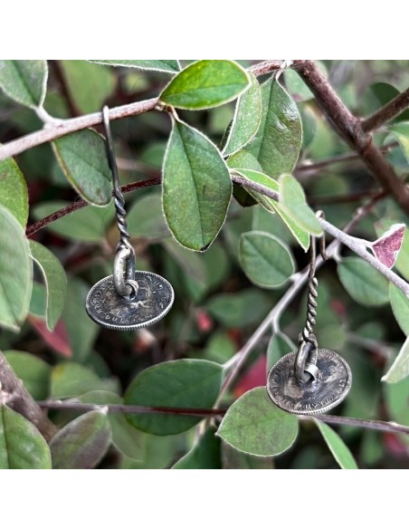 1 Gersh 1889 Menelik II Ethiopian Coins Silver Hook Earrings