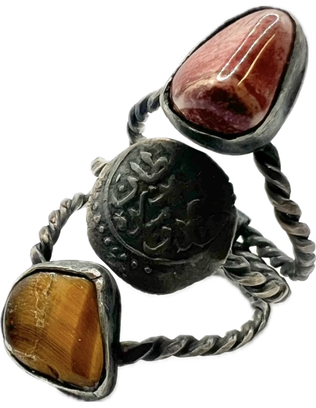 Triple Stacked Silver Ring Indian Coin