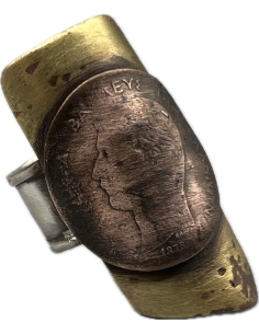 2 Lepta 1878 Copper Coin Bronze and Silver Ring