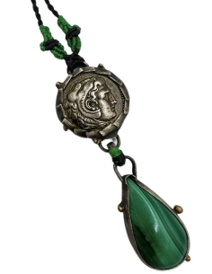 Alexander the Great Silver Pendant Malachite Necklace