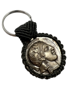 Silver Copy of Ancient Greek Coin Macrame Keychain 2