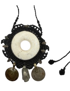 Macrame Necklace with Coins and Natural Stone